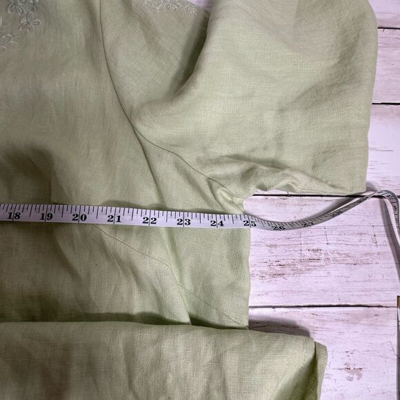 Lucy & Laurel Woman Plus Size 2X Green Blouse 100% Linen Button Up Embroidered - Picture 10 of 12